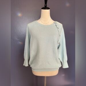 Vintage Angora Wool Blend 3/4 Sleeve Crew Neck Sweater Size 46/ Large